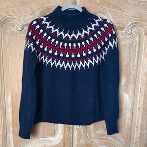 J. Crew Black and Red Patterned Turtleneck Sweater